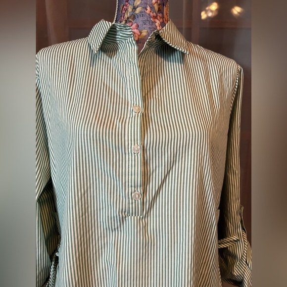 White and Sage Green Striped Collar Shirt - Picture 6 of 10